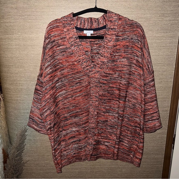 PURE J. JILL Campari SPACE DYED V-NECK PULLOVER Relaxed Sweater MP - Picture 8 of 9